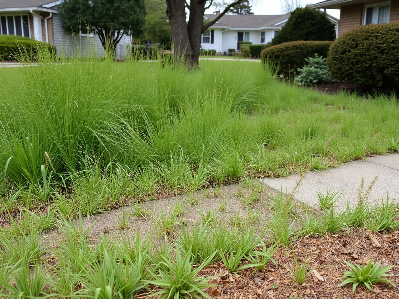 Before: Overgrown front lawn reset